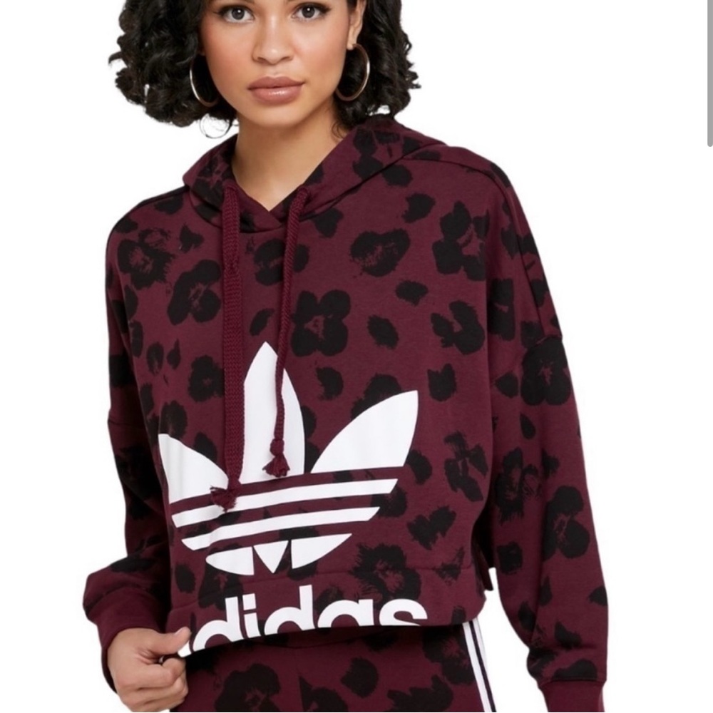 Adidas crop hoodie size small cheetah print